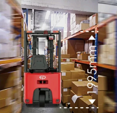 Compact 1,5 ton 3 wielen elektrisch tegenwicht vorklift laag plafond vrachtlift Gebruik ingebouwde lithium-ion lader mogelijkheid opladen vorklift